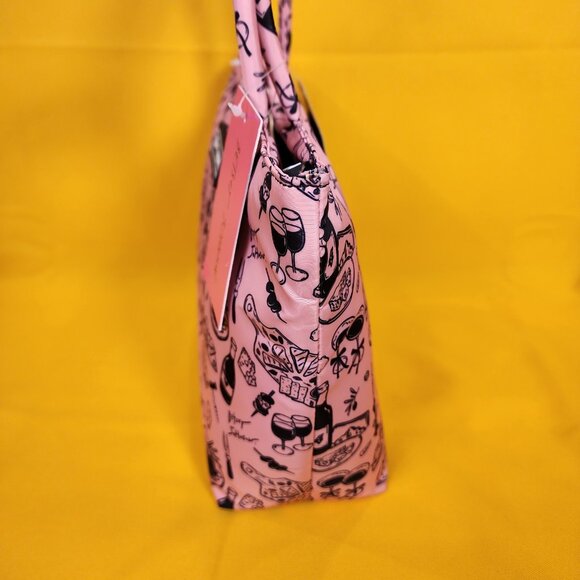 Betsey Johnson Pink Cheese Plate Wine Bottle Insulated Lunch Tote Bag NEW - Picture 6 of 11